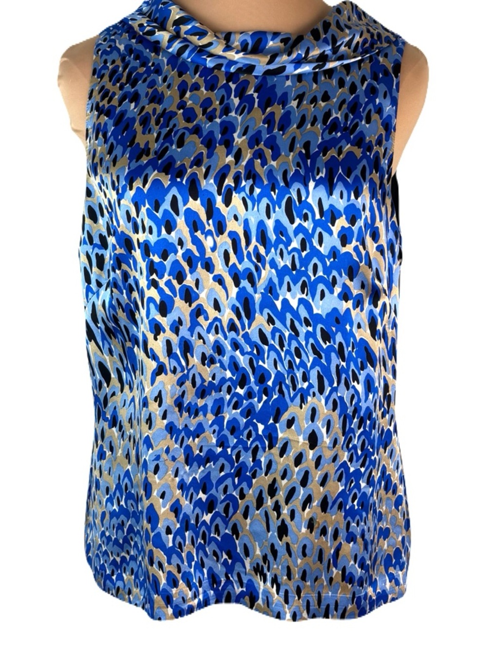 Carlisle Blue Silk Sleeveless Cowl Neck Blouse